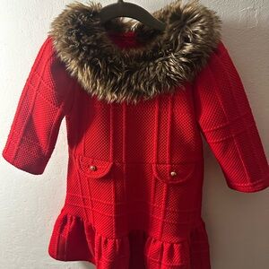 Janie and Jack Red Coat with Faux Fur Trim